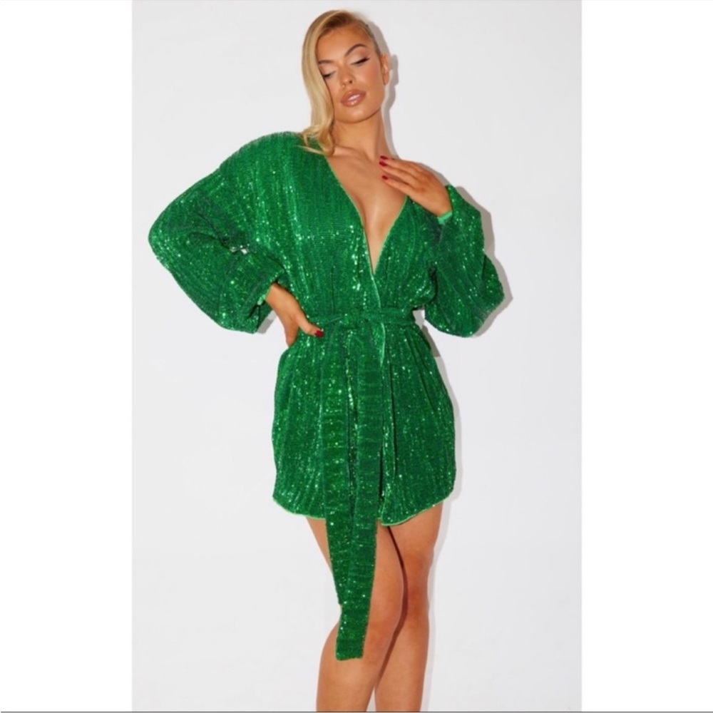 PrettyLittleThing Green Sequin Mini Dress